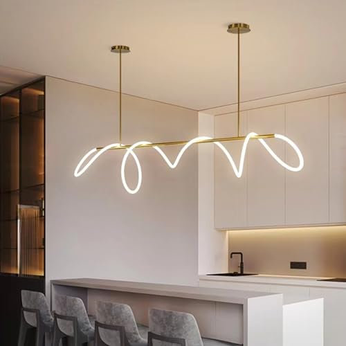 LED Pendelleuchte Esstisch Schwarz Dimmbar Hängeleuchte mit Fernbedienung Pendellampe linear Design Moderne kreativ Kronleuchter für Esstischlampe Esszimmer Küche Wohnzimmer Lampen (Gold, L150cm)