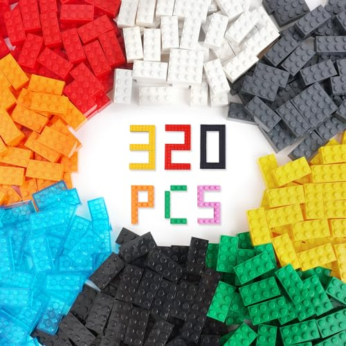 HOTUT Ladrillos de construcción,320 Piezas 2x4 Bloques de Construcción,Ladrillos Clásicos Compatible con Todas Las Classic Marcas,Building Blocks,Bloques Construcción Niños,Multicolores