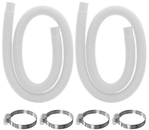 Piuluvor® Confezione da 2 Tubi Piscina 32 mm, Tubo PE, Tubo pompa 1,5 m, Tubo Flessibile di Scarico con 4 Clip di Sicurezza in Metallo per Pompa Lavatrice Piscina (Bianco)