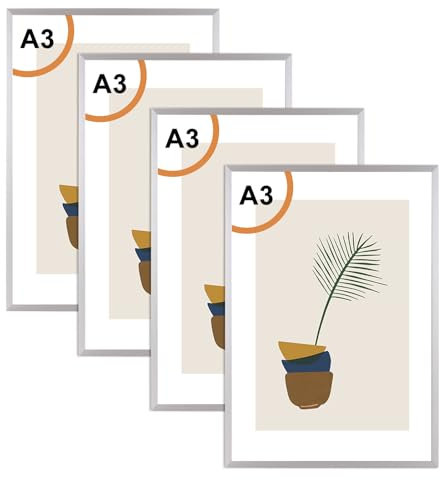 CYEER Silver A3 Picture Frame, Aluminum Alloy Poster Frames, A3 Wall Mounted Picture Frames Photo Frame a3 with Clear Plexiglass for Picture Photo Poster Certicficate