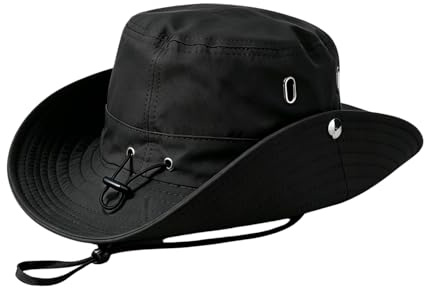 JFAN Sombrero de Pesca Hombre Mujer protección UV Gorro Pescador con ala Ancha Gorro de Sol Transpirable para Safari Pesca Camping Senderismo(Negro,Talla única)