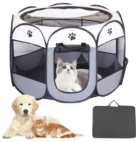 LUFEIS Welpenlaufstall Tierlaufstall Faltbar für Hunde, Wasserdichtes Tierlaufstall Faltbar, Hundelaufstall Für Wohnung,Welpenlaufstall Für Drinnen Freigehege, Für Hunde, Katzen, Kleintiere (Grau)