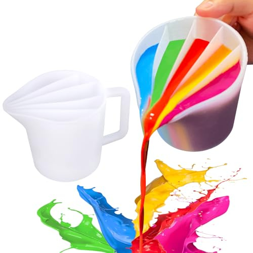 Kunyeah Tazza divisa con manico, 500 ml, in silicone, per versare vernice, fluidi artistici, bicchieri per pittura acrilica, fai da te, accessori per disegni artistici in resina epossidica (5 camere)