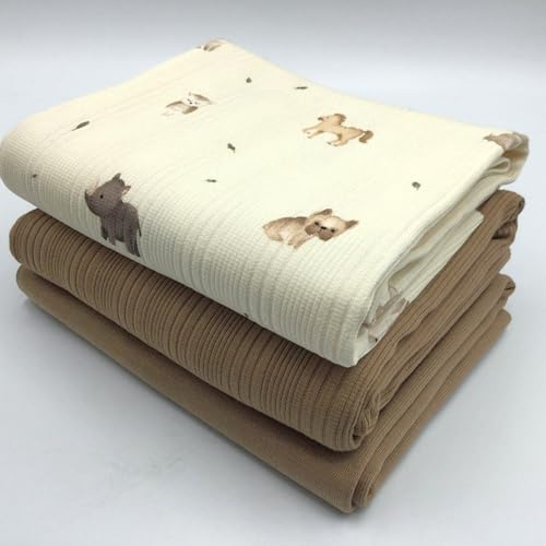 Stoffpaket Jersey-Paket Ribstrick Jersey | Rippenjersey | unregelmäßige Rippen | 3 Designs | Ökotex (Mini-Tiere, cacao)