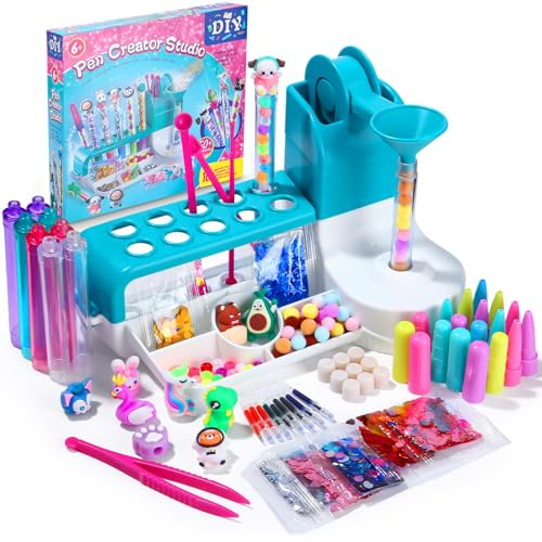 Set di matite per bambini dai 6 anni in su – Il mio bolígrafo Atelier con 50 accessori per 10 penne personalizzate (glitter, piume, figure) – Set creativo come regalo per compleanni