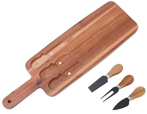 CONGARTENO Tagliere in Legno con Paletta e Coltelli per Carne Formaggio Verdure Pane Cucina e Sala da Pranzo di Coltelli in Legno per Formaggio Vassoio per Salumi e Spuntini Vassoio