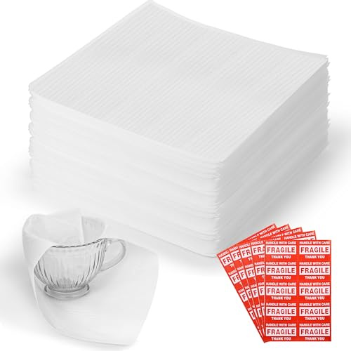 100 Feuilles Papier Bulle Déménagement, 30 x 30 cm Demenagement Feuilles Mousse Papier Avec Fragiles Inclu,Sacs d'emballage en Coton Perlé Bubble Wrap Pour Protéger Verres, Assiettes,Bouteilles de Vin