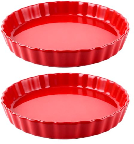 LOPYXBR Set di 2 stampi per quiche e torte di frutta, in ceramica, rotondi, 24,5 cm, colore rosso