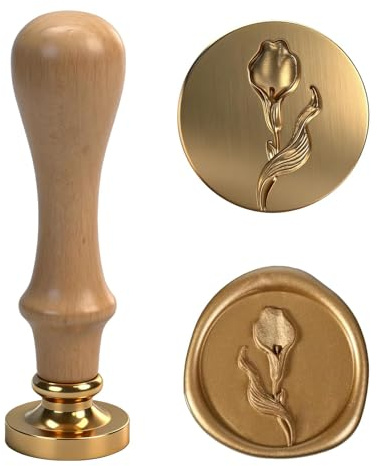 Calla Lily Floral Wax Seal Stamp with Wooden Handle, Brass Wax Seal Stamp for Press and Seal Envelopes, Letter Seal for Wedding Invitation, Cards, Gift, Floral Sealing Stamp