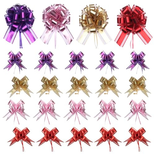 Pushiibee Lazos para Regalo, 24 Piezas Lazos Grandes para Cajas de Regalo y Flores, Lazos Multicolor Tipo Pull Bow para Boda Cumpleaños Navidad y San Valentín para Decoración