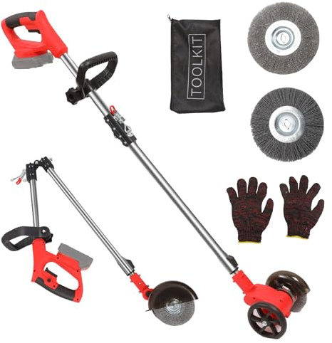 Limpiador de juntas compatible con batería Makita de 18 V, altura del mango de trabajo de 120 – 155 cm, con cepillos intercambiables de nailon y alambre de acero, barra guía telescópica, entrega sin