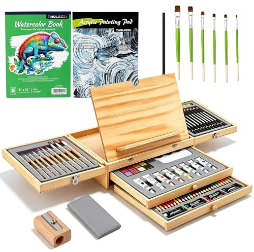 Set da pittura da 82 pezzi con cavalletto da tavolo, set completo di arte per adulti, artisti e principianti, incl. colori acrilici, colori ad acquerello, matite per schizzi, pastelli, pastelli a olio