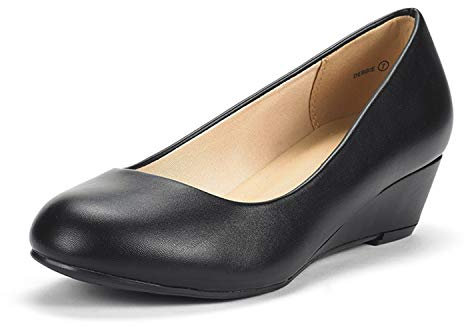 DREAM PAIRS Women's Debbie Mid Wedge Heel Pump Shoes, Size 6.5, Black/Pu