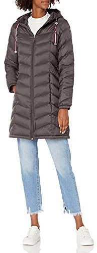 Tommy Hilfiger Damen Long Down Puffer Jacket Daunenmantel, Chevron verstaubarer Eiffelturm, L