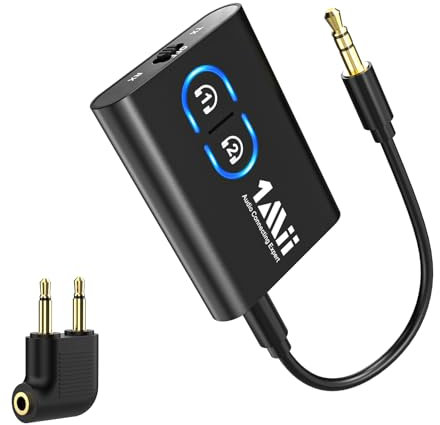 1Mii Bluetooth 5.3 Transmitter Receiver for TV to Headphones, 3.5mm Jack Bluetooth Adapter, aptX Adaptive/Low Latency/HD Audio Adapter for Home Stereo, Airplane, Boat, Gym, Long Battery Life
