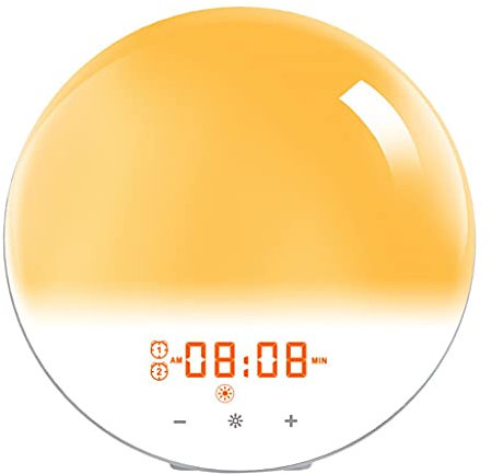 JDKC- Wake Up Light Sveglia, Simulazione Alba/Tramonto, 7 Colori / 4 Sveglie/Radio FM/Snooze, Luce Notturna a Controllo Tattile, Ideale per Bambini e Adulti
