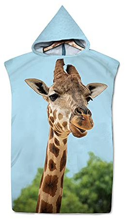 FANSU Surf Poncho de Bain Poncho de Plage, Unisexe Microfibre sans Manches Peignoir de Piscine Serviette pour Adulte Hommes et Femmes Serviette à Changement (75x110cm,Girafe Brune)