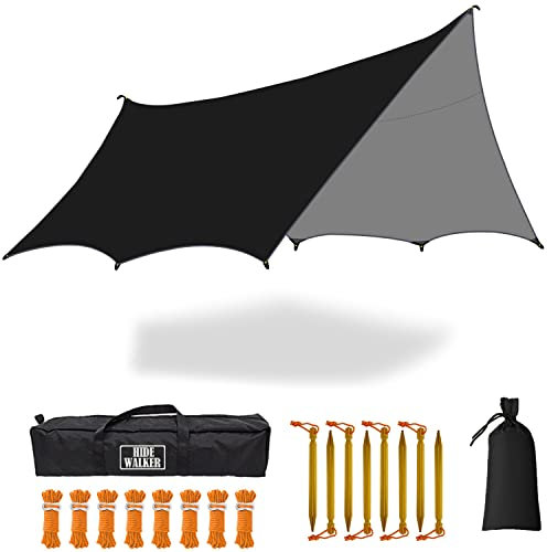 5x5m Groß Hängematte Tarp Wasserdicht Zeltplane Hexagon Camping Plane Regenplane Picknick Zelt Matte Outdoor Survival Ausrüstung（Ohne Stangen）