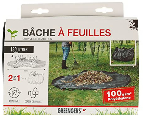 Greengers - Sacs à déchets de jardin, Jardin, Bâche pour ramasser feuilles ø220cm, Bâche 2 en 1 pour ramassage déchets verts - 1 Bâche - 3 Poignées renforcées, Refermable, Très pratique - 130 Litres