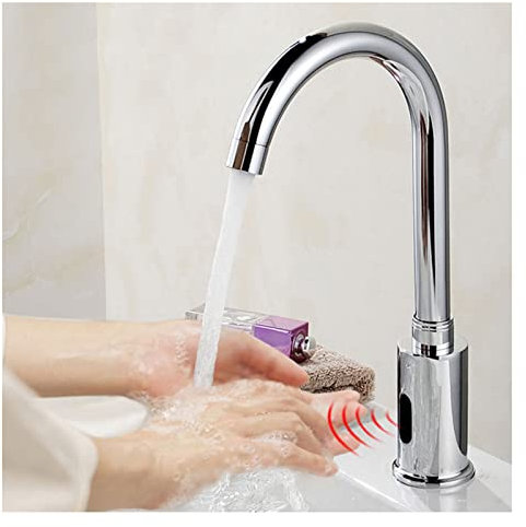 EEUK Robinet Automatique avec Capteur Infrarouge Mitigeur D'évier sans Contact Robinet électrique de Cuisine Rotatif à 360 ° avec Tuyau et Boîtier de(Size:Alimenté par Pile,Color:Chaud et Froid)