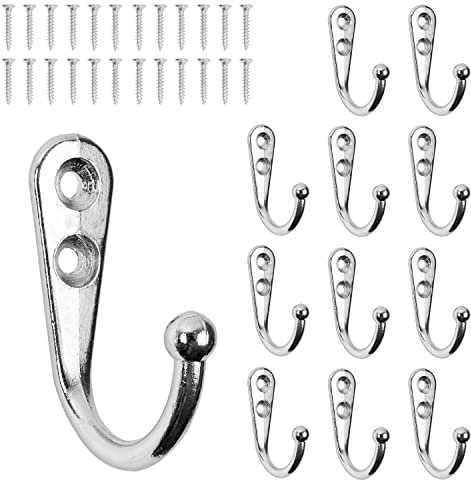 Haken zum Schrauben, 12 Stück, in Silber, Außen 42 x 27 x 13 mm, Einzelhaken inkl. Holzschrauben, Garderobenhaken für Tür, Bad, Küche, Flur, DIY Metallhaken, Mantelhaken, Huthaken, Wand Schraubhaken