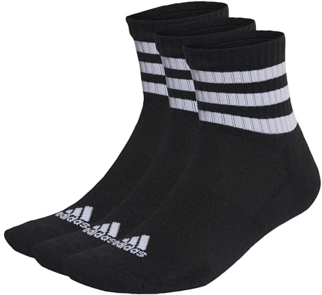 adidas Unisex adulto 3-Stripes Cushioned Sportswear Mid-Cut Socks 3 Pairs, Black / White, 8.5-10