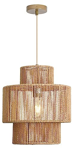 FORCOSO Hängelampe Rattan - Pendelleuchte Esstisch Boho Style Vintage Hängeleuchte Geflochten E27 Deckenlampe Rattan für Schlafzimmer Wohnzimmer Esszimmer(Ø32cm)