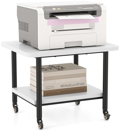 COSTWAY Soporte para Impresora con Ruedas, 2 Nivles, Mueble Impresora de Metal con Almacenamiento, Carrito de Almacenamiento Cocina Oficina, 49 x 40 x 38 cm (Blanco)