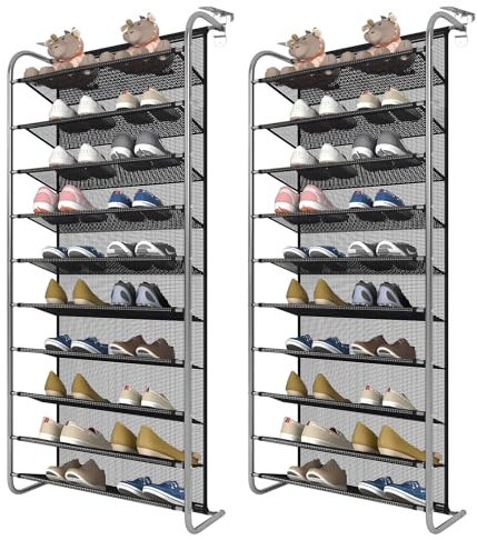 DBREAKS 2 Stück 10-Tier Verstellbares Schuhregal über der Tür, Shoe Organizer, Schuhregal Hängend, Schuhaufbewahrung Hängend, Tür Organizer Shelf, Metallhaken mit Stabiler, Einstellbarer Dicke