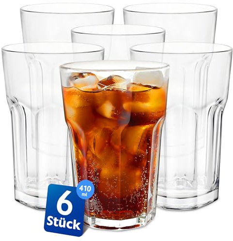 KONZEPT - Set de 6 verres à eau, grands verres, 410ml, Set de verres à boire, empilables - idéal pour les jus de fruits, les cocktails de café glacé, le latte macchiato
