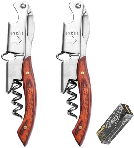 Coltello Cameriere, Apribottiglie 3 in 1 Adatto per Vino e Birra, Manico in Palissandro, per Sommelier e Bartender (Square wood)