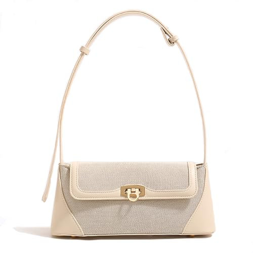 zhongningyifeng Clutch Umhängetasche Klein für Frauen PU Leder Canvas Mini Tote Handtasche Geldbörse mit Schnallenverschluss (beige)