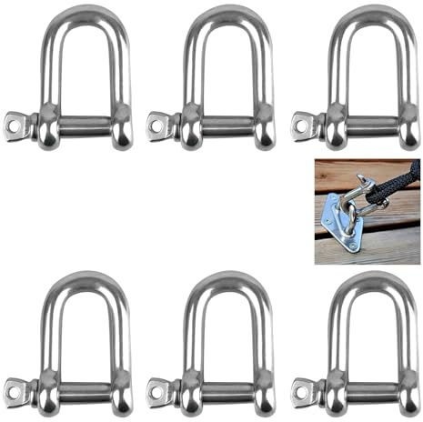 GVPOELR Schäkel D-Form, 6 Stück M8, 304 Edelstahl Ring-Schäkel, Gerade, für Takelage Kordeln Befestigungen