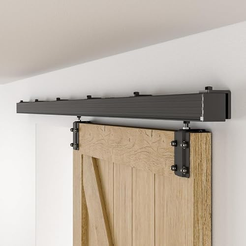 CCJH 300 cm/10 fot skjutdörrsbeslag lådskena skjutdörrar skjutdörrsystem komplett set löpskena hjul set svart vägghållare
