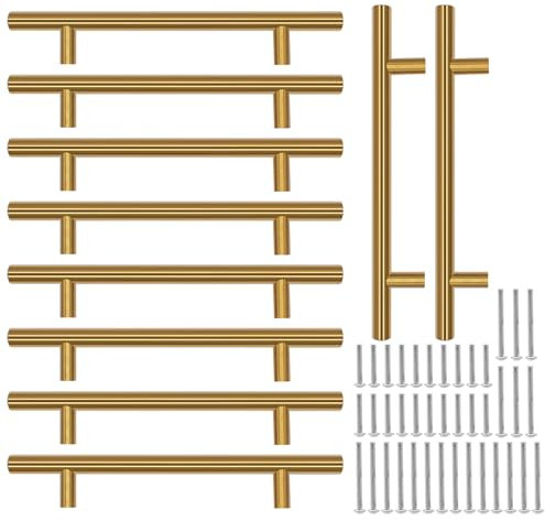 Piuluvor® 10 Stück Schrankgriffe Gold Möbelgriffe 128mm Lochabstand Türgriffe Küchen Griffe Möbel Küchengriffe Edelstahl Schrank Griff T Stangengriff Schubladengriffe