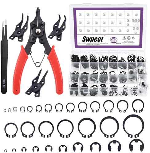 Swpeet Set di 312 pinze 4 in 1 per anelli a scatto con lega di acciaio M4-M28 mm, anelli di fissaggio esterni con clip a C e anelli di fissaggio da 1,5 mm-10 mm, pinzette incluse per la riparazione di