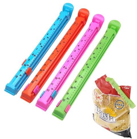 Juego de 4 pinzas grandes de 15,5 cm para cerrar bolsas con indicador de fecha, clip de cierre de plástico para alimentos, aperitivos y cocina, reutilizables y resistentes