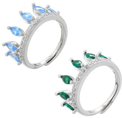 Girls Accessories 2 Stück Tiara-Ring im Marquise-Schliff, geometrischer Tropfen-Kronenring, Zirkonia-Kronenring, verstellbare Stapelringe, inspirierender Ring, für Frauen-Geschenke Birthday Gift