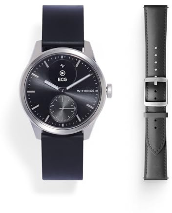Withings Bundle Scanwatch 2 42mm Black + Leather Curve Black Silver Buckle Wrist Band