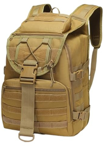 CINGHI LUSSO Zaino Militare 35 Litri Zaino Tattico da Viaggio Impermeabile Zaino Trekking Multitasche da Uomo per Campeggio, Escursionismo, Pesca, Ciclismo (Khaki)