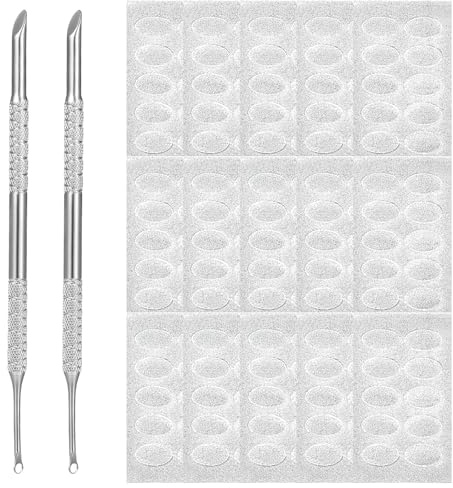Benaewa 2 Pcs Nail Cuticle Pusher with 150 Pcs 100 Grit Sandpapers Sheets, Dual Ended Nail Etching Tool for Manicure Pedicure