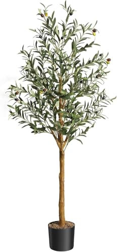 Aptliton 5FT Artificial Olive Tree, 150cm Large Tall Fake Plants, Artificial Olive Plants with Lifelike Leaves, Wood Trunk, Fruits, Suitable for Indoor Outdoor Living Room Garden Decor