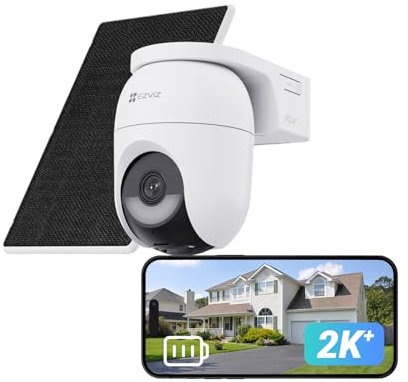EZVIZ Cámara Vigilancia Exterior WiFi 4MP, AOV 360° con Batería 5200mAh, Detección de Forma Humana/Vehicular, Visión Nocturna Color, Defensa Activa, CB8 Lite + Panel Solar 5W, NO SD Tarjeta