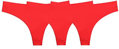String Ficelle Lot de 3 sous-vêtements de Yoga sans Couture en Soie glacée pour Femme Shorts De Cyclisme Femme Boxer Femme Microfibre (Red, M)