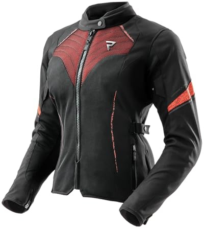 REBELHORN Jax Dam motorcykeljacka dam | textil | armbåge, axel och ryggskydd nivå 2 | avtagbart humax-membran | stora nätventilationspaneler | storlekar upp till 10 XL, Svart/röd, 3XL