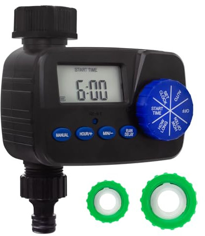 Green Blue Digital Bewässerungssteuergerät mit Display | Elektronischer Bewässerungstimer mit IP55 Schutz | Automatischer Gartenbewässerungs-Timer mit Display und manueller Startfunktion GB390