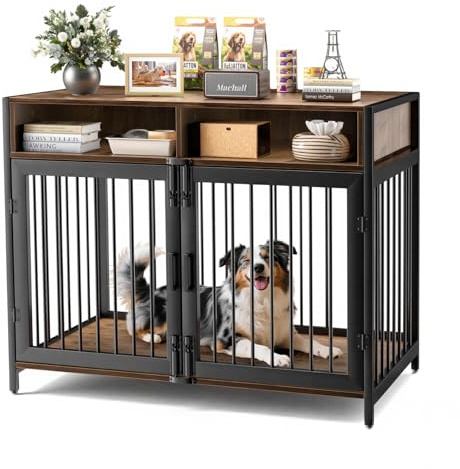 Gimars Cage décorative pour Chien avec tiroirs de Rangement - Niche d'intérieur très résistante pour Chiens de Petite, Moyenne et Grande Taille - 94 x 58 x 63 cm - Marron Rustique