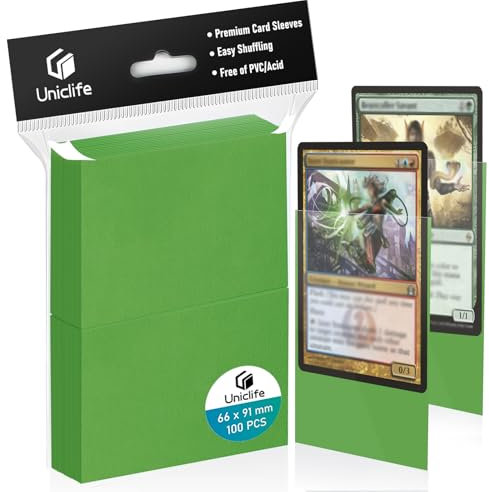 Uniclife 100 Counts Dark Green MTG Card Sleeves Matte Green Trading Card Sleeves Baseball Card Sleeves Standard Sized Deck Card Protectors for Sports Cards Football Cards Game Cards, 66 x 91 mm