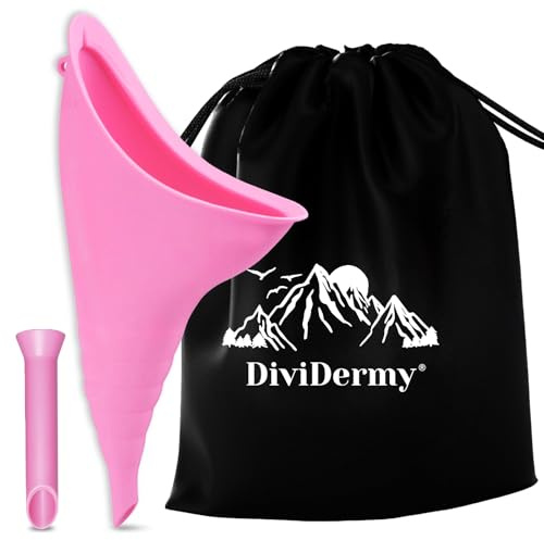 DiviDermy Urinario Portatil Mujer, Reutilizable Urinario Mujer, Orinal Femenino Plegable, Embudo De Silicona para Mujeres De Pie para Orinar, con Bolsas de Cordón, Inodoro Viajes Accesorios, Rosa