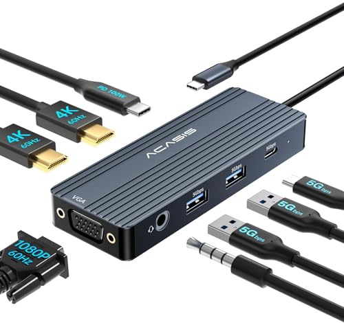 ACASIS USB C Docking Station Dual Monitors,Laptop Docking Station mit Dual HDMI 4K@60HZ,1*VGA 1080P@60HZ,2 * 5G USB A,1 * 5G USB C,3.5MM Audio,PD100W;8 in 1 Hub für Dell/HP (DS0801-GY)